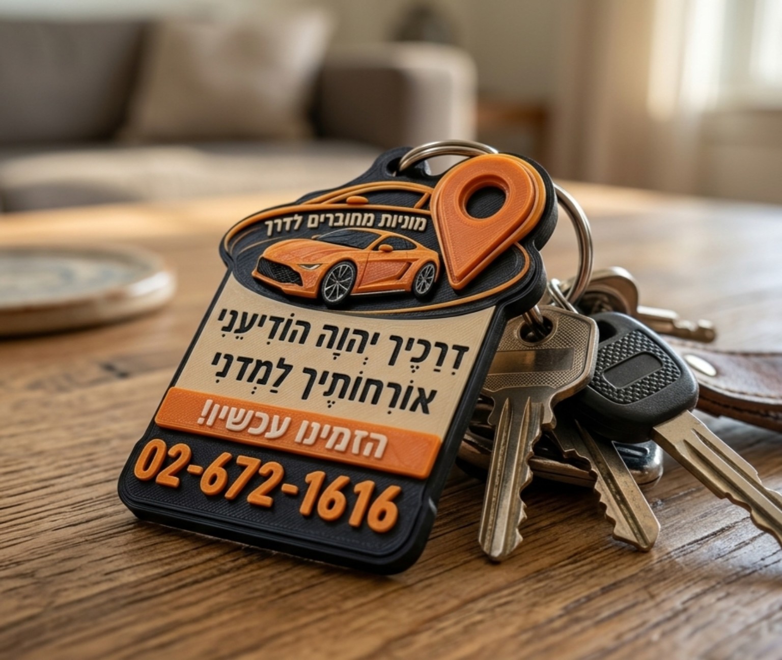 מחזיק מפתחות עסקי לנהגים עם קריאה לפעולה